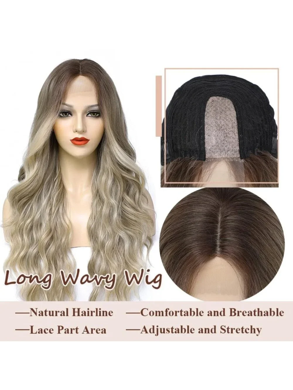 26 Inch Women's Ombre Ash Blonde Long Wavy Curly Hair Wig Halloween Cosplay
